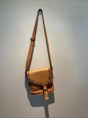 Bed Stu Tan Leather Studded Flap Crossbody Bag